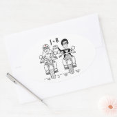 パーソナライズされたバイクもしくは自転車に乗る人バイク結婚式用シール 楕円形シール (封筒)