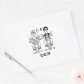 パーソナライズされたバイクもしくは自転車に乗る人バイク結婚式用シール 楕円形シール (封筒)