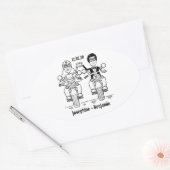 パーソナライズされたバイクもしくは自転車に乗る人バイク結婚式用シール 楕円形シール (封筒)