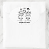 パーソナライズされたバイクもしくは自転車に乗る人バイク結婚式用シール 楕円形シール (バッグ)