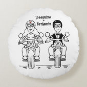 パーソナライズされたバイクもしくは自転車に乗る人結婚オートバイのギフトラウンドC ラウンドクッション (正面)