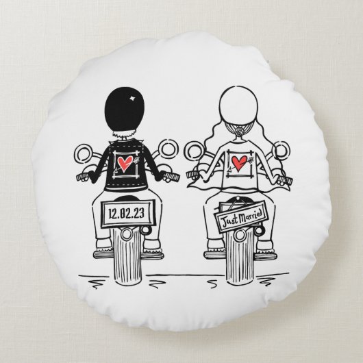 パーソナライズされたバイクもしくは自転車に乗る人結婚オートバイのギフトラウンドC ラウンドクッション (裏面)