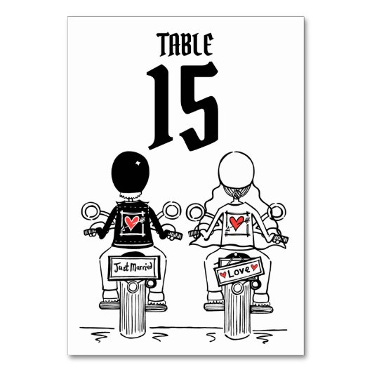 パーソナライズされたバイクもしくは自転車に乗る人結婚表の番号 テーブルナンバー (裏面)