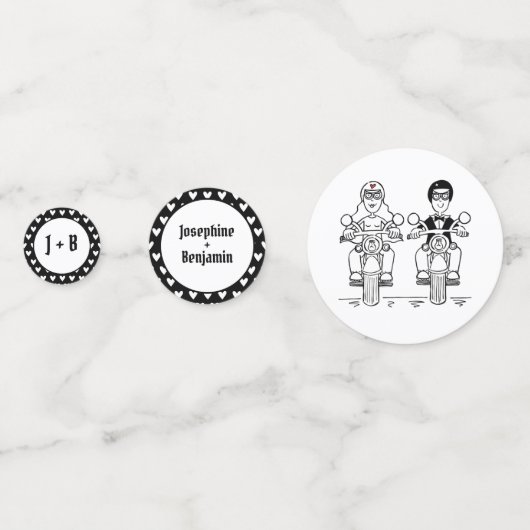 パーソナライズされたバイクもしくは自転車に乗る人自動二結婚輪車台 コンフェッティ (正面)