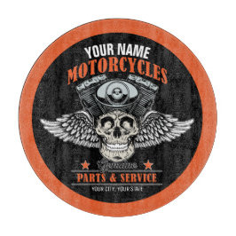 パーソナライズされたバイクもしくは自転車に乗る人飛んでいるスカルショップ カッティングボード