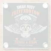 パーソナライズされたバイクもしくは自転車に乗る人飛んでいるスカルショップ ガラスコースター (裏面)