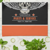 パーソナライズされたバイクもしくは自転車に乗る人飛んでいるスカルショップ キッチンタオル (折り畳み)