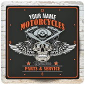 パーソナライズされたバイクもしくは自転車に乗る人飛んでいるスカルショップ スクエア壁時計