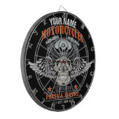 パーソナライズされたバイクもしくは自転車に乗る人飛んでいるスカルショップ  ダーツボード (正面左)