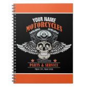 パーソナライズされたバイクもしくは自転車に乗る人飛んでいるスカルショップ ノートブック (正面)