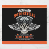 パーソナライズされたバイクもしくは自転車に乗る人飛んでいるスカルショップ ビールラベル (シングルラベル)