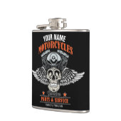 パーソナライズされたバイクもしくは自転車に乗る人飛んでいるスカルショップ  フラスク (左)