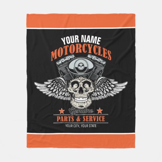 パーソナライズされたバイクもしくは自転車に乗る人飛んでいるスカルショップ フリースブランケット (正面)