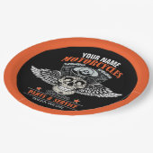 パーソナライズされたバイクもしくは自転車に乗る人飛んでいるスカルショップ  ペーパープレート (アングル)