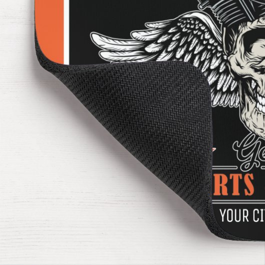 パーソナライズされたバイクもしくは自転車に乗る人飛んでいるスカルショップ マウスパッド (コーナー)