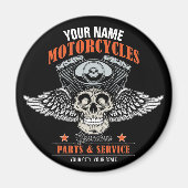 パーソナライズされたバイクもしくは自転車に乗る人飛んでいるスカルショップ マグネット (正面)