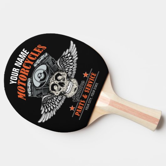 パーソナライズされたバイクもしくは自転車に乗る人飛んでいるスカルショップ 卓球ラケット (横)