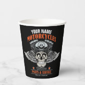 パーソナライズされたバイクもしくは自転車に乗る人飛んでいるスカルショップ 紙コップ (正面)