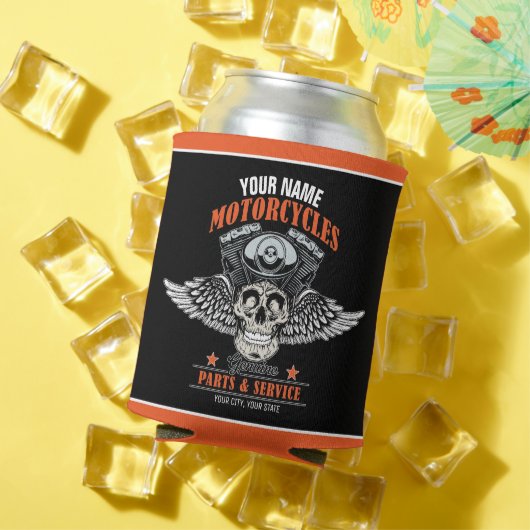 パーソナライズされたバイクもしくは自転車に乗る人飛んでいるスカルショップ 缶クーラー (インサイチュ 夏)