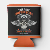 パーソナライズされたバイクもしくは自転車に乗る人飛んでいるスカルショップ 缶クーラー (裏面)