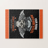 パーソナライズされたバイクもしくは自転車に乗る人飛んでいるスカル自動二輪車店  ジグソーパズル (横)