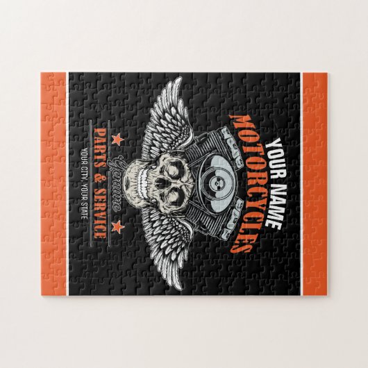 パーソナライズされたバイクもしくは自転車に乗る人飛んでいるスカル自動二輪車店  ジグソーパズル (横)