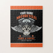 パーソナライズされたバイクもしくは自転車に乗る人飛んでいるスカル自動二輪車店  ジグソーパズル (縦)