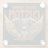 パーソナライズされたバイクイーグルウィングバイクもしくは自転車に乗る人ガレージ ガラスコースター (裏面)