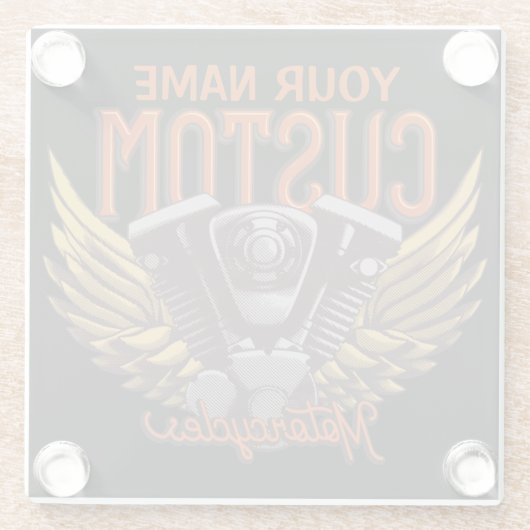 パーソナライズされたバイクイーグルウィングバイクもしくは自転車に乗る人ガレージ ガラスコースター (裏面)