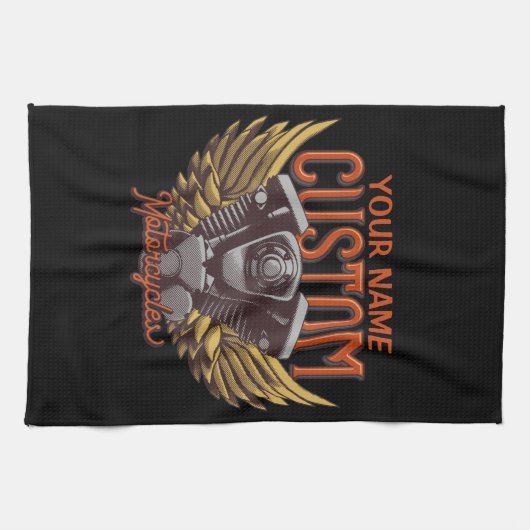 パーソナライズされたバイクイーグルウィングバイクもしくは自転車に乗る人ガレージ キッチンタオル (横)