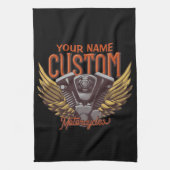 パーソナライズされたバイクイーグルウィングバイクもしくは自転車に乗る人ガレージ キッチンタオル (縦)