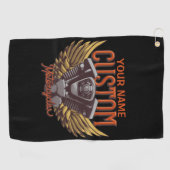 パーソナライズされたバイクイーグルウィングバイクもしくは自転車に乗る人ガレージ ゴルフタオル (横)