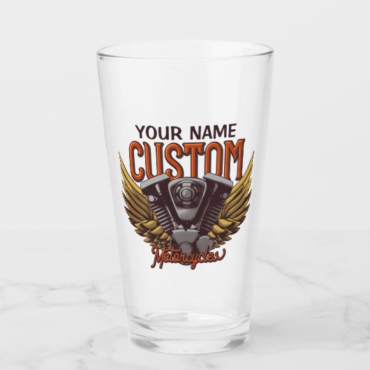 パーソナライズされたバイクイーグルウィングバイクもしくは自転車に乗る人ガレージ タンブラーグラス (正面)
