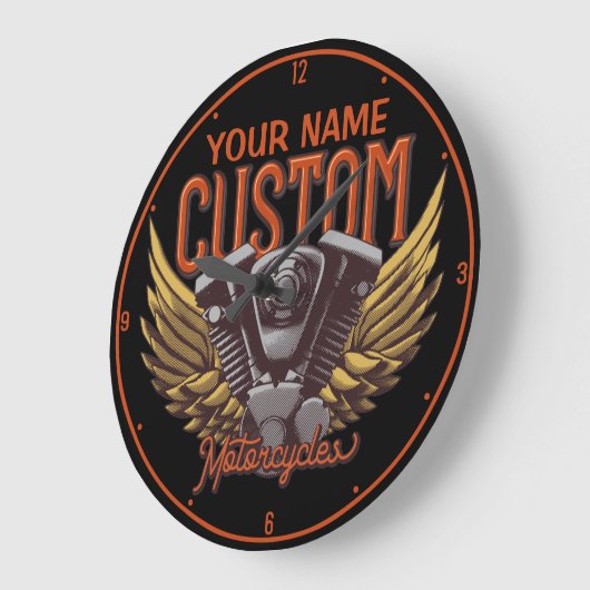 パーソナライズされたバイクイーグルウィングバイクもしくは自転車に乗る人ガレージ ラージ壁時計 (傾斜)