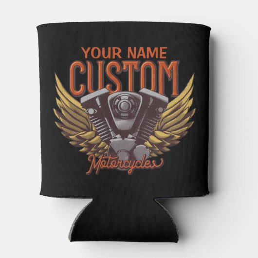 パーソナライズされたバイクイーグルウィングバイクもしくは自転車に乗る人ガレージ 缶クーラー (裏面)