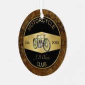 パーソナライズされたバイククラブブラック&金ゴールド メタルオーナメント (正面左)