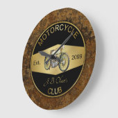 パーソナライズされたバイククラブブラック&金ゴールド ラージ壁時計 (傾斜)