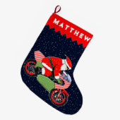 パーソナライズされたバイクホリデーギフト ラージクリスマスストッキング (正面 (吊り時))