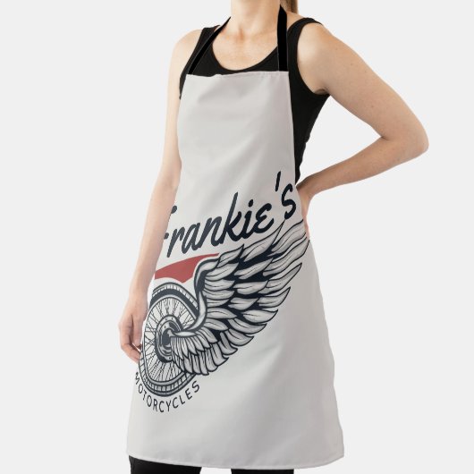 パーソナライズされたバイク飛んでいるタイヤバイクもしくは自転車に乗る人店 エプロン (インサイチュ)