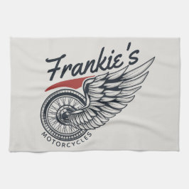 パーソナライズされたバイク飛んでいるタイヤバイクもしくは自転車に乗る人店 キッチンタオル