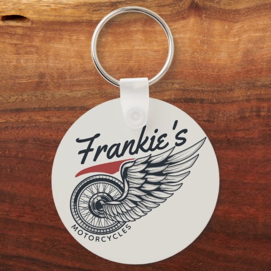 パーソナライズされたバイク飛んでいるタイヤバイクもしくは自転車に乗る人店 キーホルダー (正面)