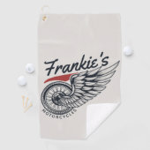 パーソナライズされたバイク飛んでいるタイヤバイクもしくは自転車に乗る人店 ゴルフタオル (インサイチュ)