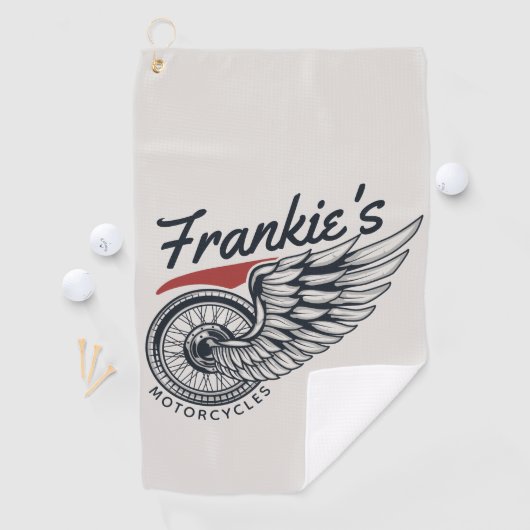 パーソナライズされたバイク飛んでいるタイヤバイクもしくは自転車に乗る人店 ゴルフタオル (インサイチュ)