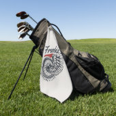 パーソナライズされたバイク飛んでいるタイヤバイクもしくは自転車に乗る人店 ゴルフタオル (グリーン)