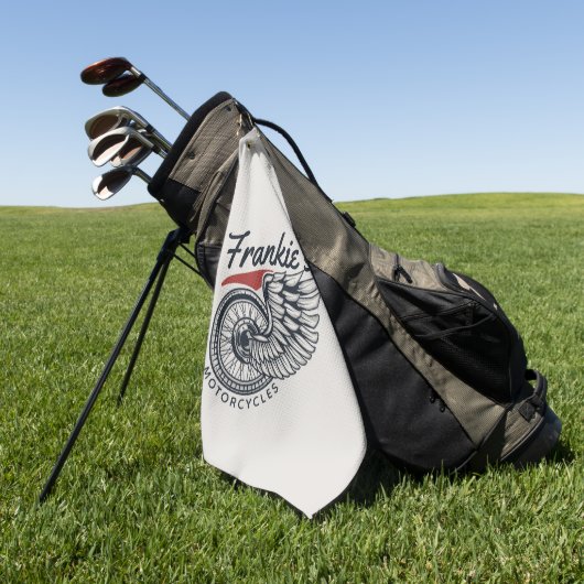 パーソナライズされたバイク飛んでいるタイヤバイクもしくは自転車に乗る人店 ゴルフタオル (グリーン)