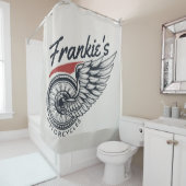 パーソナライズされたバイク飛んでいるタイヤバイクもしくは自転車に乗る人店 シャワーカーテン (インサイチュ)