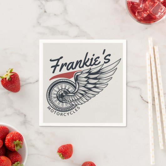 パーソナライズされたバイク飛んでいるタイヤバイクもしくは自転車に乗る人店 スタンダードカクテルナプキン (インサイチュ)