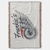 パーソナライズされたバイク飛んでいるタイヤバイクもしくは自転車に乗る人店 スローブランケット (正面縦)