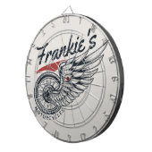 パーソナライズされたバイク飛んでいるタイヤバイクもしくは自転車に乗る人店 ダーツボード (正面右)