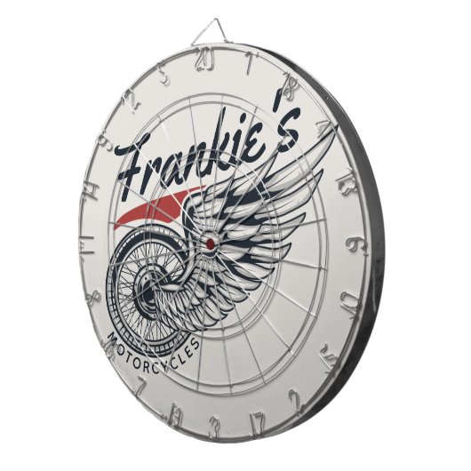 パーソナライズされたバイク飛んでいるタイヤバイクもしくは自転車に乗る人店 ダーツボード (正面右)